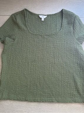Time and Tru Olive Green Pucker Textured Square Neck Tee Top Women's XL 16-18